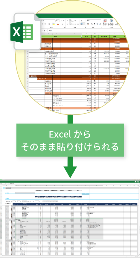 Excelからそのまま貼付けられる