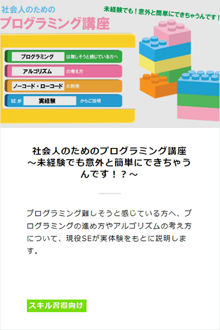 学べるコンテンツ例②：社会人のためのプログラミング講座