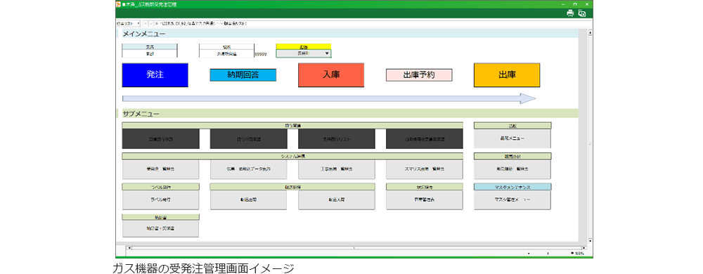 ガス機器の受発注管理画面イメージ